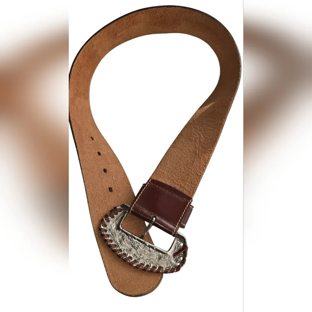 DMP Vintage Western Brown Leather Belt with Silver Buckle